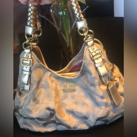 Coach Vintage Y2K Gold Sparkly Tan Signature Monogram Medium Satchel Bag… - Picture 5 of 14